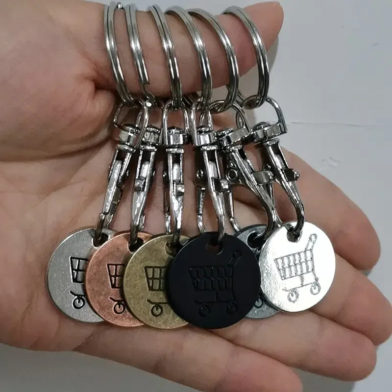 1-3Pcs New 2025 Cart Token Shopping Trolley Tokens Keychain Metal Ring Small Gofts Ornament Stainless Steel Coin Pendant