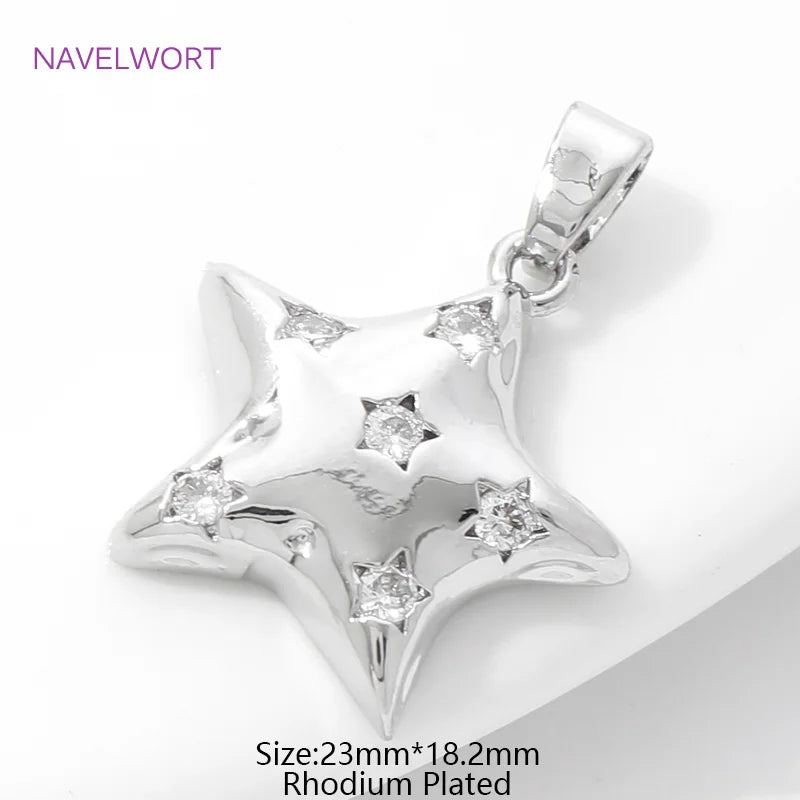 Pendants For Necklace Accessories 18K Gold Plated Brass Inlaid Zircon Moon/Star Charm Pendant DIY Jewelry Making Supplies - R