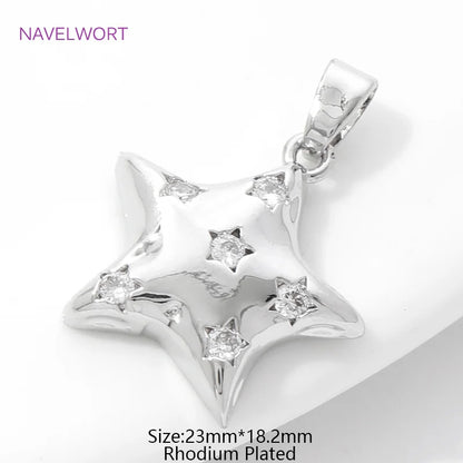 Pendants For Necklace Accessories 18K Gold Plated Brass Inlaid Zircon Moon/Star Charm Pendant DIY Jewelry Making Supplies - R