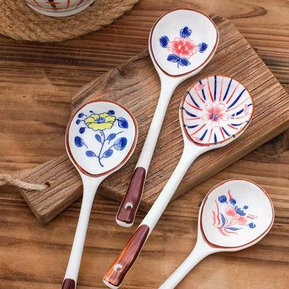 Gift Set Household Ceramic Spoon Hand-painted High-value Long-handled Spoon Creative Dessert Spoon Eco-friendly Underglaze Pa