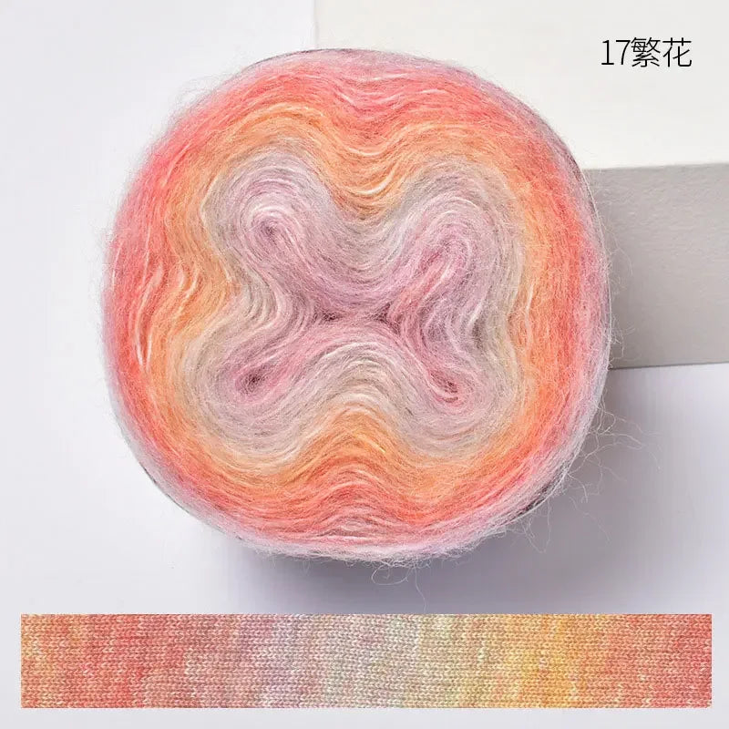 Crochet Yarn, 250M Gradient Colorful Mohair, Soft Velvet Cotton Blend, DIY Knitting Supplies, Hand Knitting Thread, Crochetin
