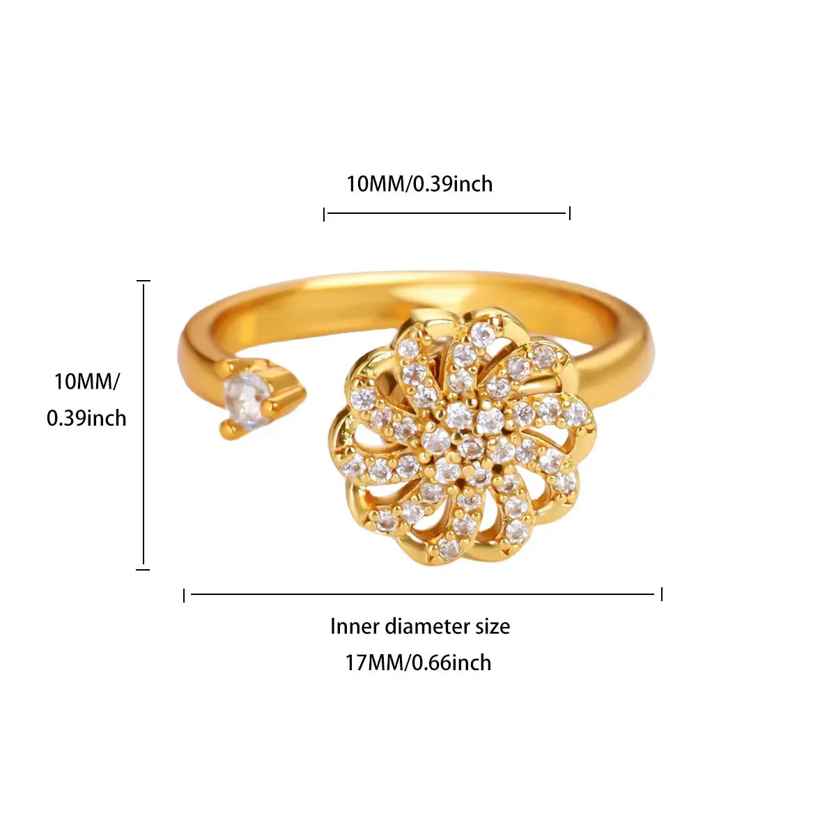 Anti Stress Anxiety Fidget Rings for Women Stainless Steel Sunflower Sun Star Spinner Ring Christmas Jewelry Gifts - JZ8121G