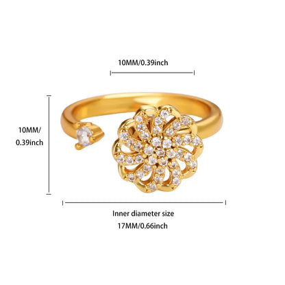 Anti Stress Anxiety Fidget Rings for Women Stainless Steel Sunflower Sun Star Spinner Ring Christmas Jewelry Gifts - JZ8121G