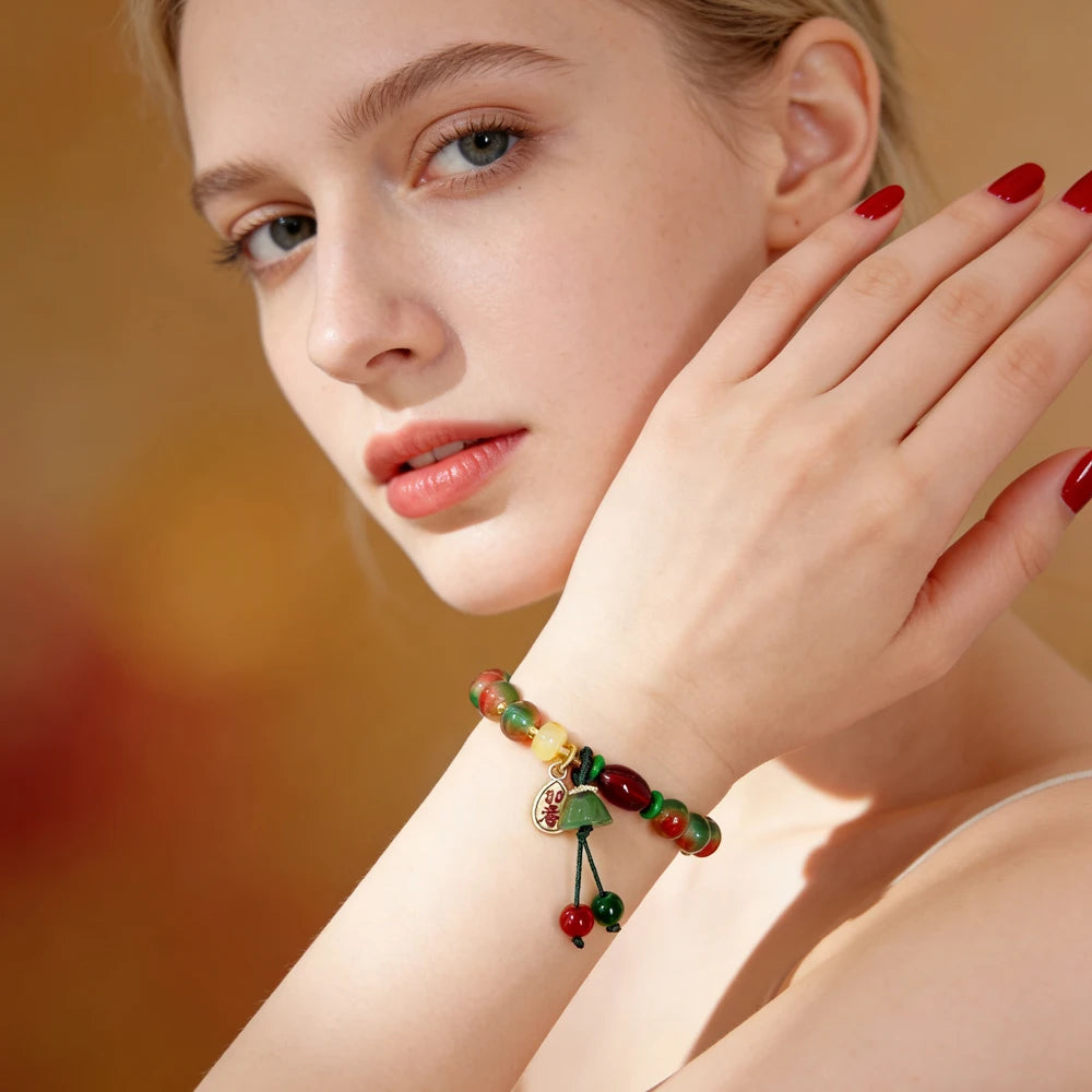 New Chinese Style Colorful Beaded Bracelet For Women Vintage Natural Stone Ethnic Handmade Chain Hand Rope Bracelet Jewelry G
