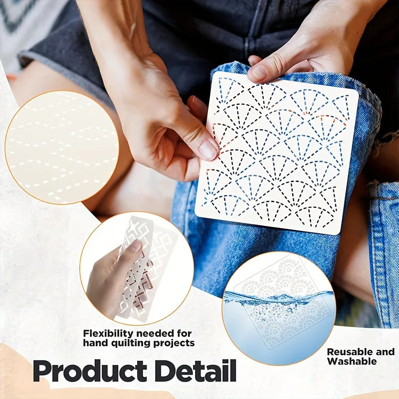 30Pcs Embroidery Templates DIY Embroidery Patterns Geometric Line Quilting Template Reusable for Sewing Hand Quilting