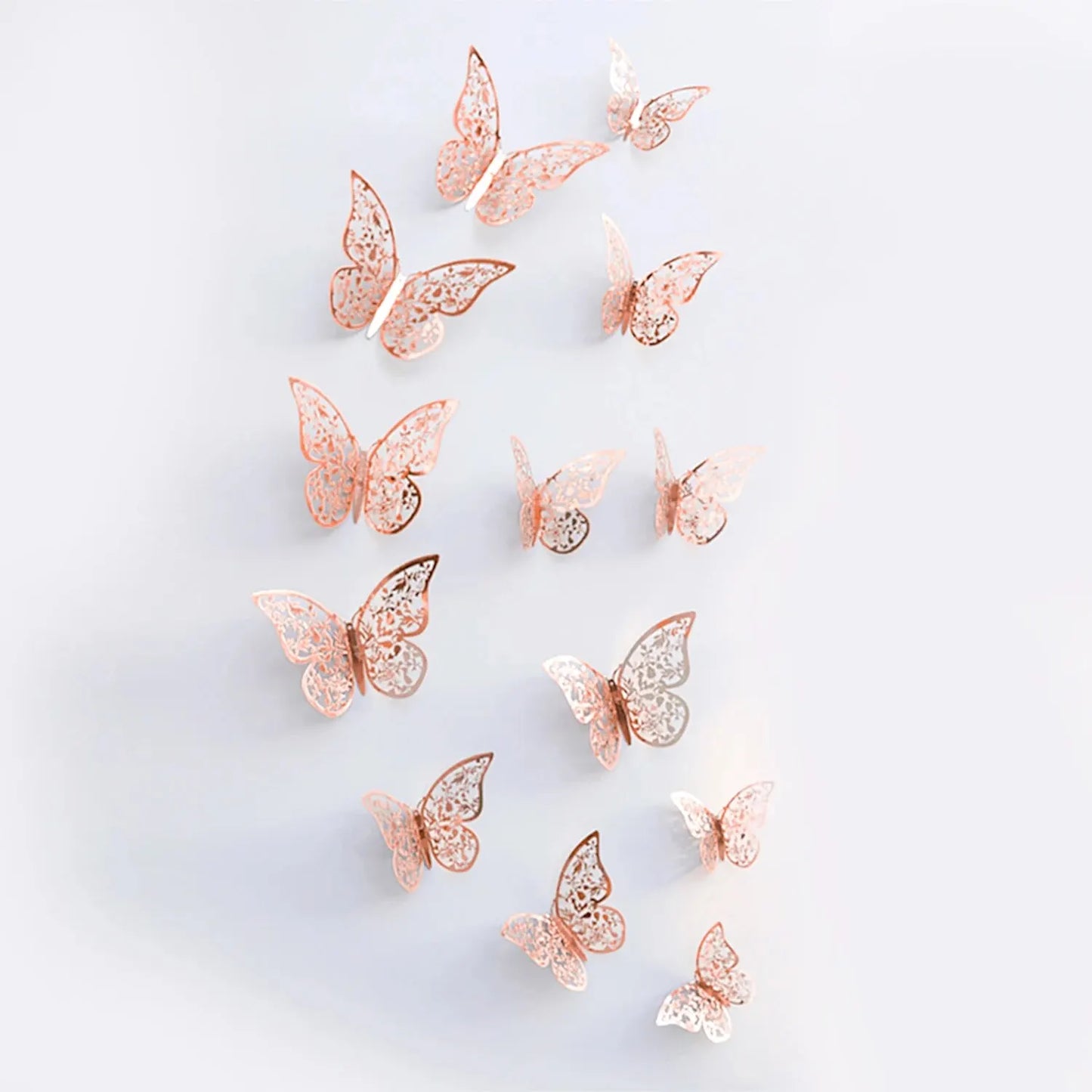 12pcs/lot Metal Inspired Hollow 3D Paper Butterfly Decorations for Parties, Festivals, Weddings, Birthdays, Wall Stickers - P