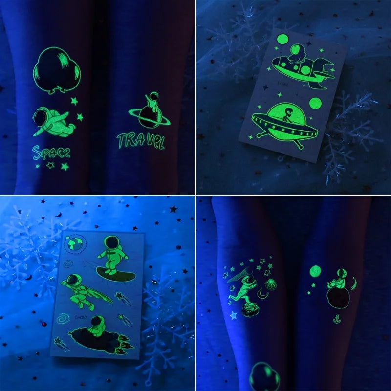 10 Sheets Space Planets Luminous Tattoos Stickers Glow In The Dark Fake Tattoos Temporary Tattoo Outerspace Party Favors For 