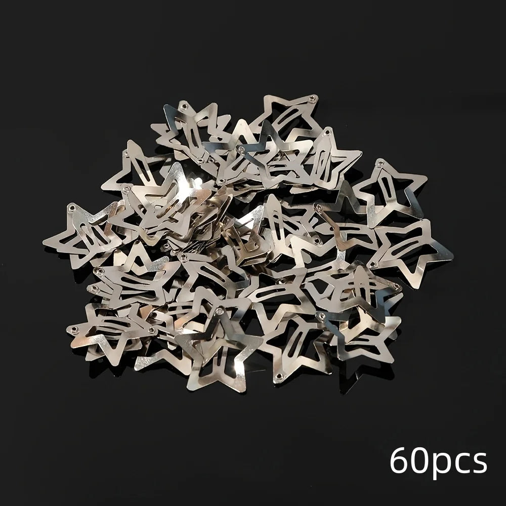 5/15/30/60/100/200pcs Y2K Silver Star Hair Clips for Girls Metal Snap Clip Hairpins Barrettes Hair Grip Jewel Hair Accessorie