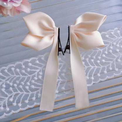 2pcs Sweet Bows Hair Clips Women White Ribbons Ponytails Clip Girls Cute Headwear Fashionable Korean Style Hairgrips Hairpins