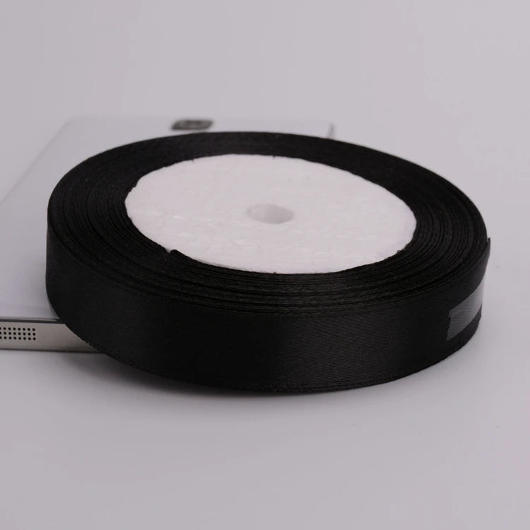 Black Single Face Satin Ribbon 6-10-12-15-20-25-40-50mm Gift Packaging Tape Christmas Halloween Birthday Party Decoration - 1