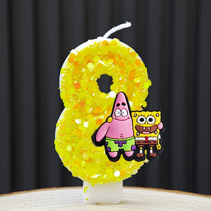 Cute SpongeBob Candle Anime Number 0-9 Kids Birthday Cake Decoration Supplies Cute Cartoon Party Accessories Supplies - B 8