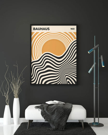 Mid Century Modern Black Bauhaus Canvas Wall Art Poster, Unframed Wavy Minimalist Bauhaus Wall Art Prints for Living Room Dec