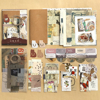 Retro scrapbook supplies, aesthetic diary tool kit, material paper set, simple Instagram style background, handmade DIY mater