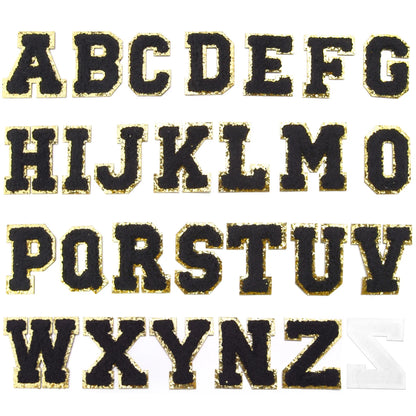 26Pcs/Set 6cm English Letter Patches Gold Edged Chenille Patches Ironing Fabric For DIY Crafts Name Sticker Bags Clothing Dec