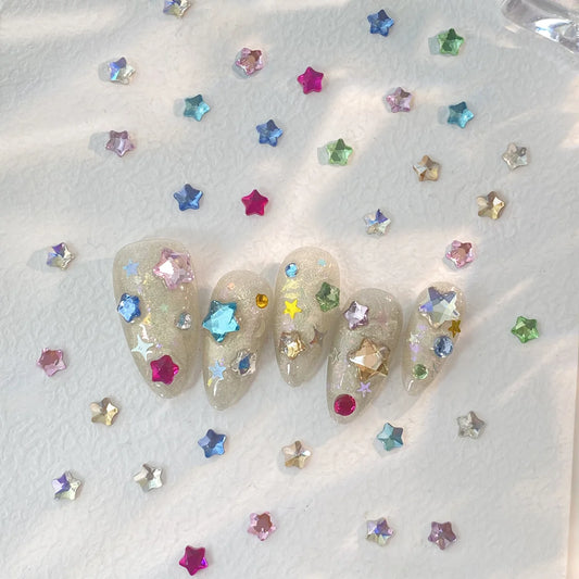 50pcs Mix Color 4MM Star Christmas Korea Style Nail Art Charms 3D Cute 6MM Colorful Star Nail Decoration