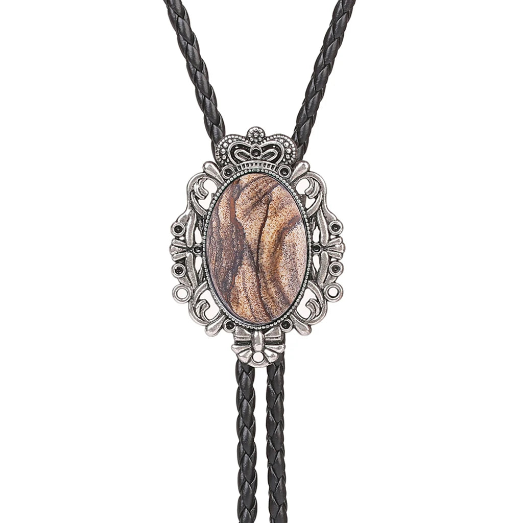 Bolo Tie Western Cowboy Opal Rodeo Leather Necktie - 27