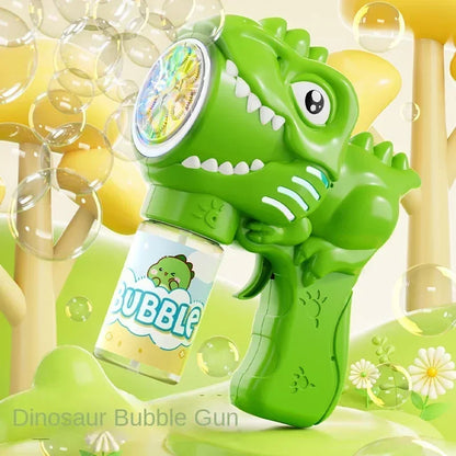 6-hole Dinosaur Bubble Machine Electric Bubble Gun with Light Fully Automatic Bubble Gun Automatic Soap Blower Outdoor Game T