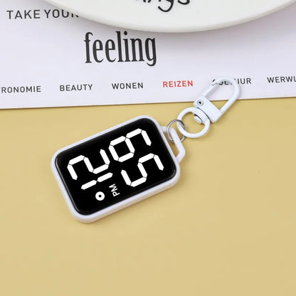 Keychain Pendant Watch, Square Large Character Electronic Watch, Touch Luminous Student Pocket Watch - white