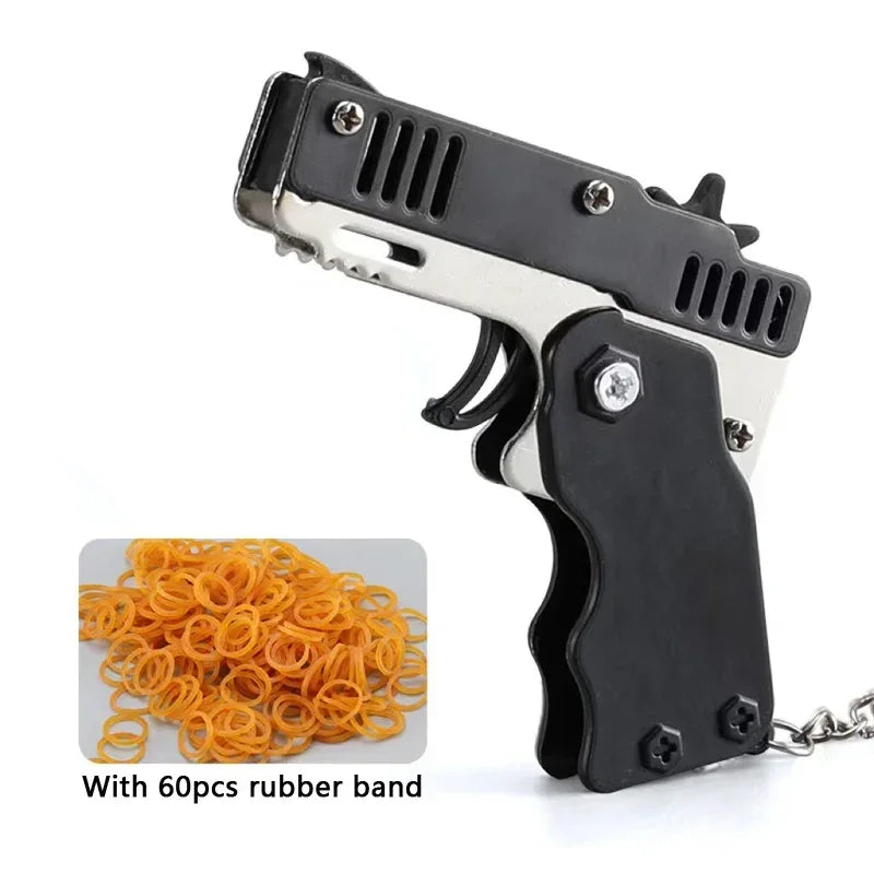 1PCS Keychain Gun 60 Rubber Bands Rubber Band Gun Shooting Pistol Alloy Kid Outdoor Party Metal Gun Gift Boyfriend Gift Funny