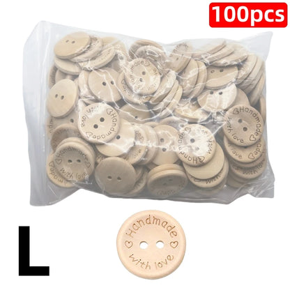 100/140 Pcs Assorted Sizes Wood Buttons Set, Natural Khaki Handmade with Love Tags for Sewing,Crafting, DIY Clothing Accessor