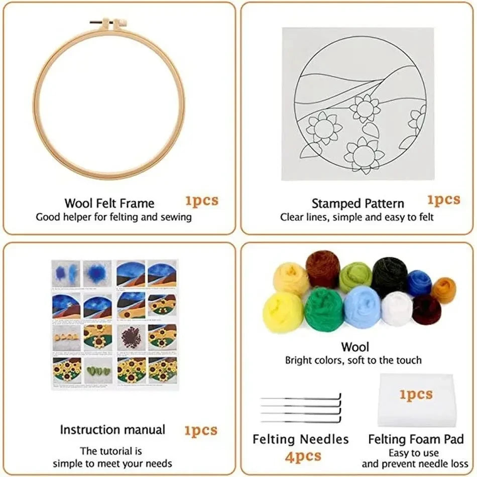 PhotoCustom Diy Felting Kit Wool Felting Painting With Complete Kit House Landscape Wool Needle Felt Picture Kit Felt Craft N