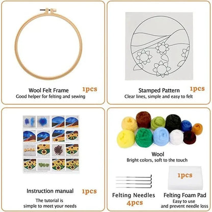 PhotoCustom Diy Felting Kit Wool Felting Painting With Complete Kit House Landscape Wool Needle Felt Picture Kit Felt Craft N