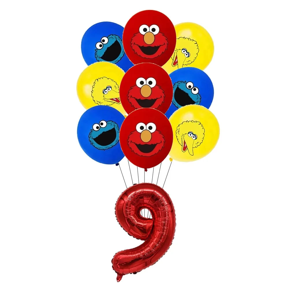 Cartoon Sesames Street Birthday Party Decor Elmo and Friends Theme Tablecloth Plate Balloon Set Cake Decor Baby Shower - 19pc