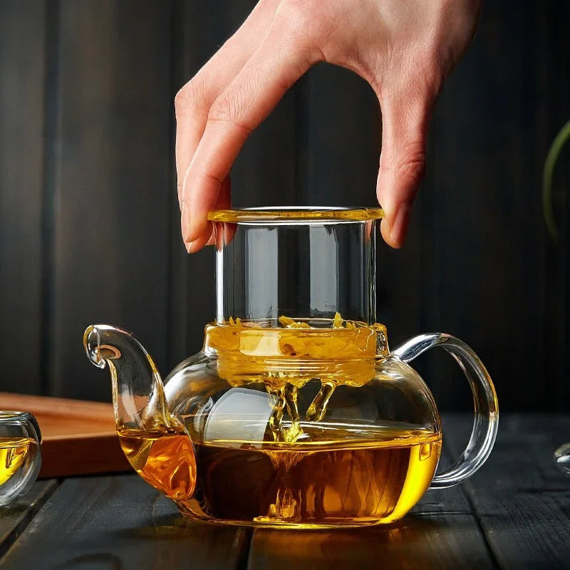JUSTINLAU 400/1000ML Filterable Heat-resistant Thickened Glass Teapot High Borosilicate Glass Flower Tea Pot Glass Tea Pot Se