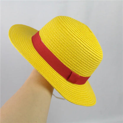 Brdwn Unisex Flat Straw Hat Neck String Cosplay Japanese Cartoon Props Hat - Luffy