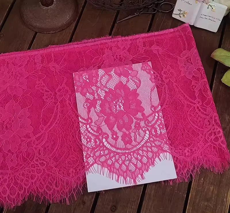 26cm Wide Eyelashes Lace Trim DIY Handmade Decoration Clothing Wedding Dress Lace Skirt Sleeve Accessories Fabric - rose red