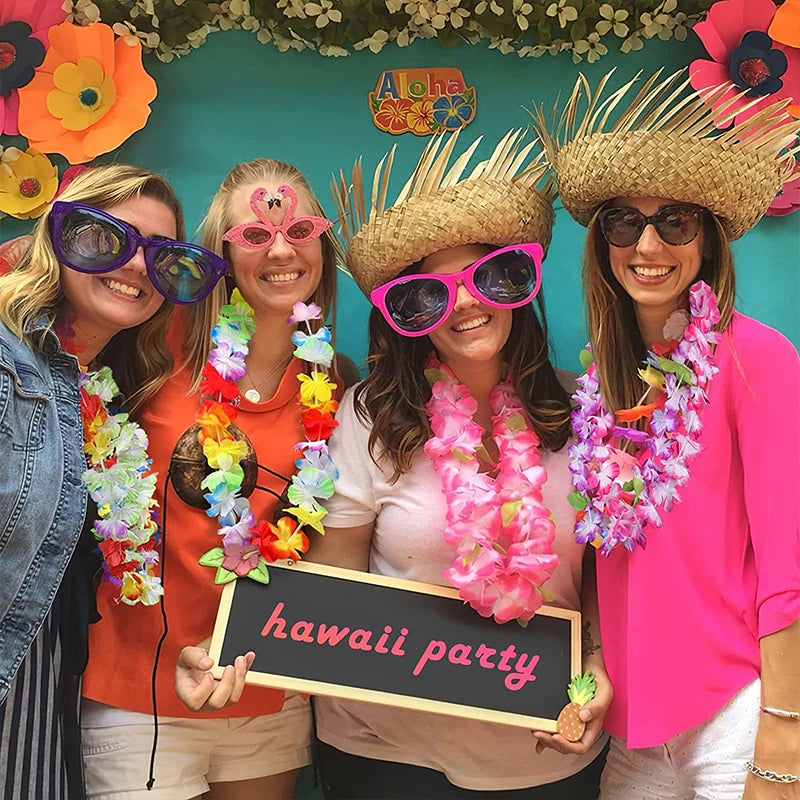 10/20/50pcs Hawaiian Flower Wreath Necklace Summer Tropical Birthday Party Decoration Luau Wedding Artificial Flower Garland 