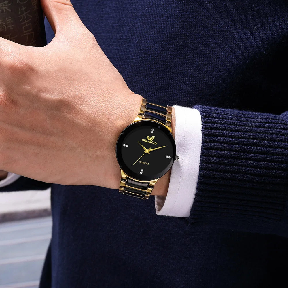 black dial steel quartz men business watch