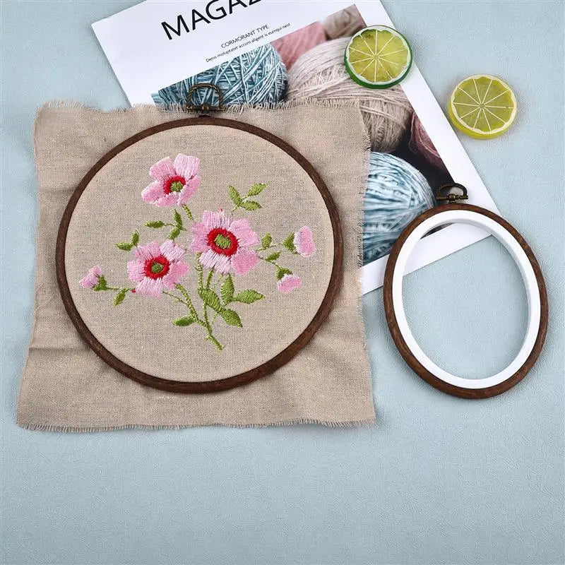 Sewing Tool Round Oval Wooden Color Embroidery Hoops Frame Set Plastic Embroidery Hoop Rings For DIY Cross Stitch Needle Craf