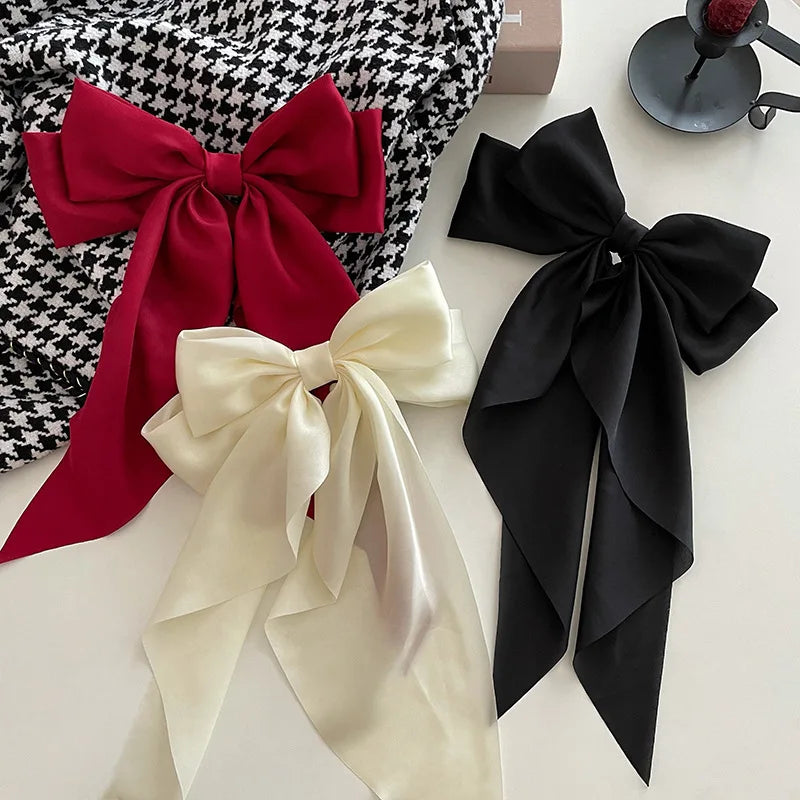 Solid Color Bow Ribbon Hair Clip New Women Large Bowknot Barrettes Women Ponytail Clip Headband Girls Hair Accessories Gift -