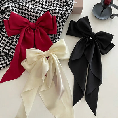 Solid Color Bow Ribbon Hair Clip New Women Large Bowknot Barrettes Women Ponytail Clip Headband Girls Hair Accessories Gift -