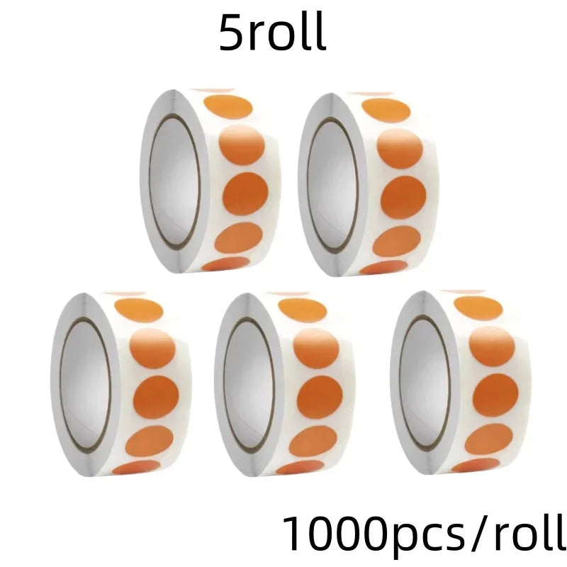1000 PCS Color Dot Label Sticker Classification Mark Coated Paper Sticker Rolls Kawaii Stationery Aesthetic - orange-5roll