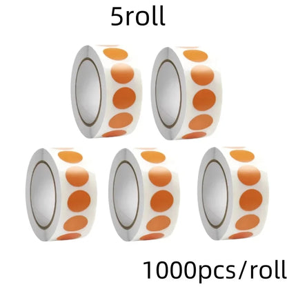 1000 PCS Color Dot Label Sticker Classification Mark Coated Paper Sticker Rolls Kawaii Stationery Aesthetic - orange-5roll