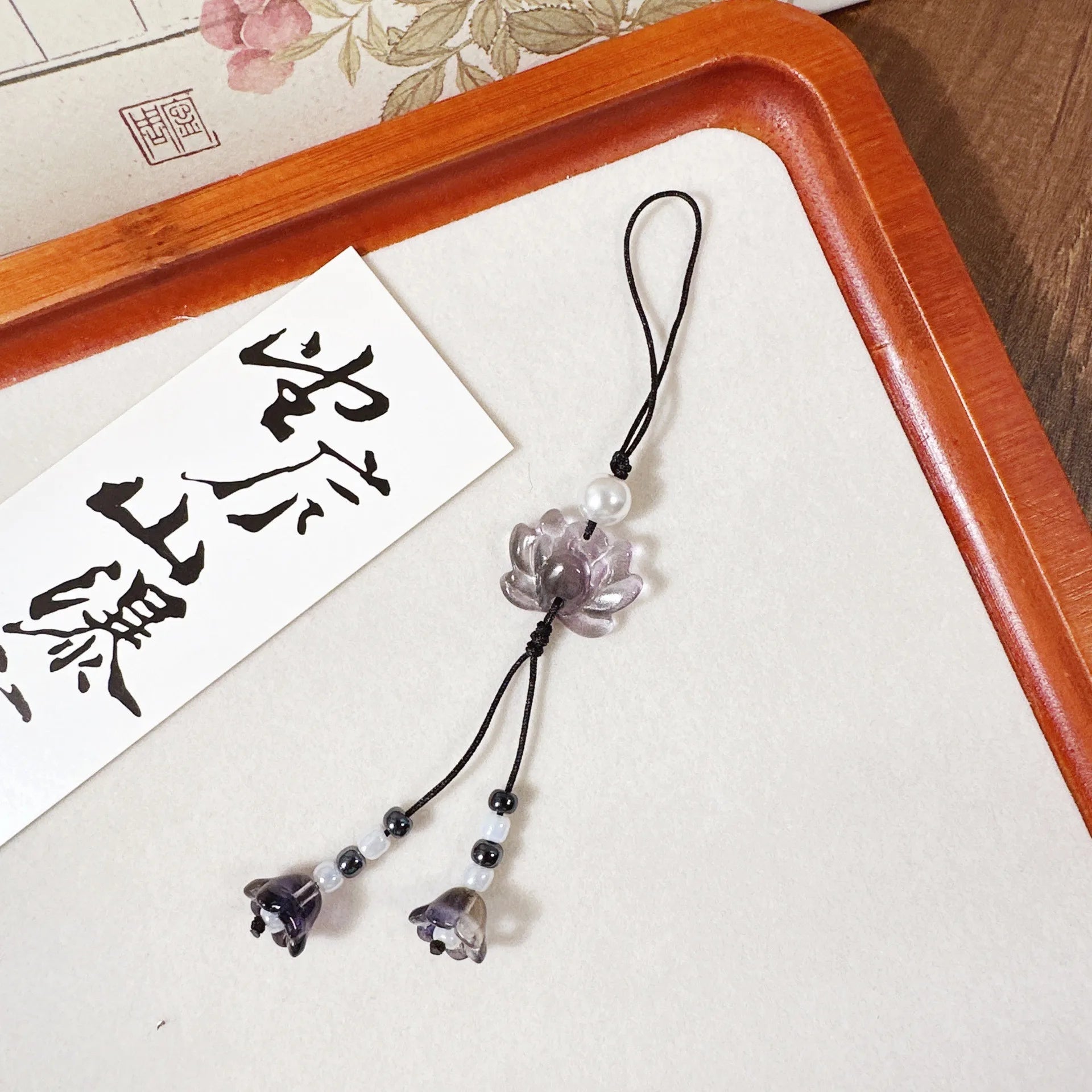 New Chinese-style Handmade Beaded Lotus Pendant Key Chains Mobile Phone Chain for Women Men Ethnic Charm Jewelry Accessory Gi