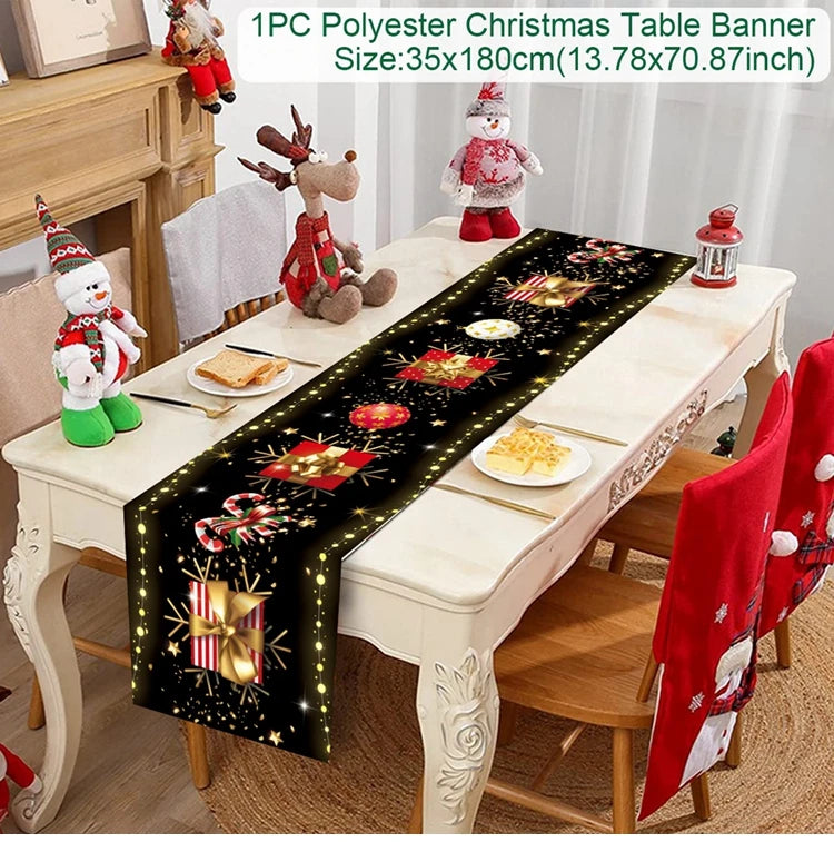 Christmas Table Runner Merry Christmas Decoration for Home Xmas Party Decor 2025 Navidad Notal Noel Ornament Happy New Year 2