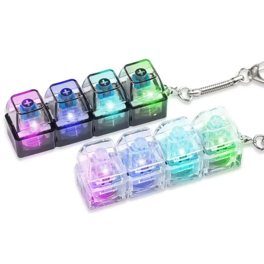 4Keys Illuminated Mechanical Keyboard Keychain Finger Button Anti Stress Keycap for Office Home Adults Kid,Decompression Clic