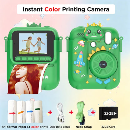 Color Printing Camera Kids Instant Camera 32GB 1080P Thermal Print Digital Camera Print Photo Video Games Music Children Gift