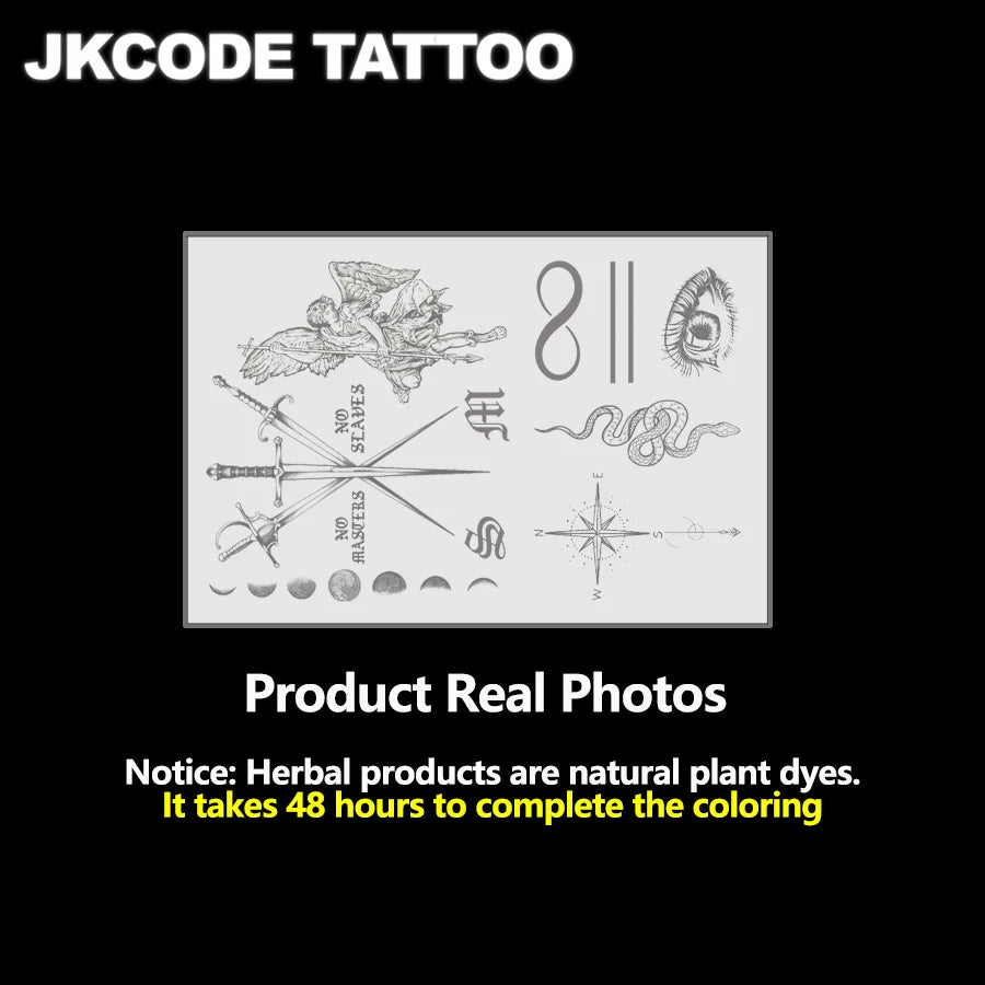 Assorted pattern herbal hand tattoo stickers bat letter venomous snake sun polar star sword eyes vintage style temporary tatt