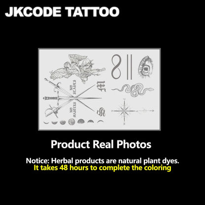 Assorted pattern herbal hand tattoo stickers bat letter venomous snake sun polar star sword eyes vintage style temporary tatt