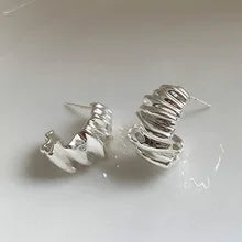 Personality Irregular Wavy Pleated Hoop Earrings for Women New Charm Gold Color Stainless Steel Dangle Jewelry Accessories Gi