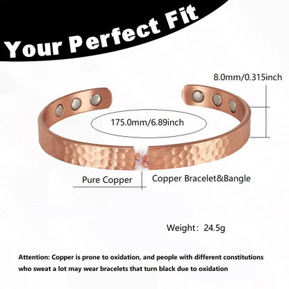 Vintage 99.9% Pure Copper Bracelets for Women Men Rose Color Cuff Bangles Charms Health Energy Gauss Magnets