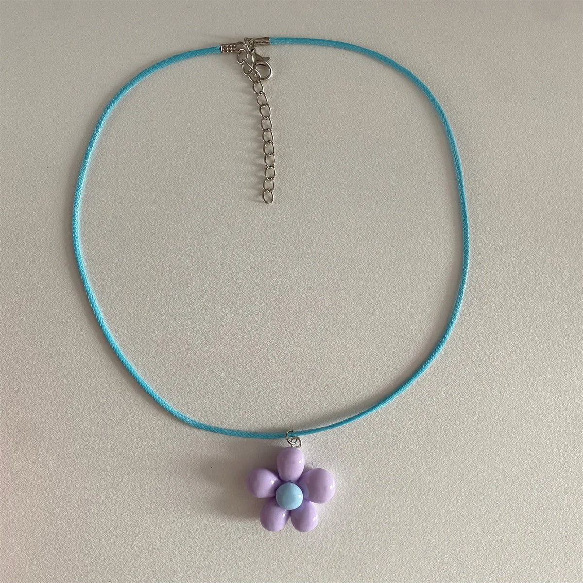 LATS Sweet Colorful Flower Pendant Necklace for Women Girl Floral Design Rope Chain Chokers Fashion Jewelry Gift