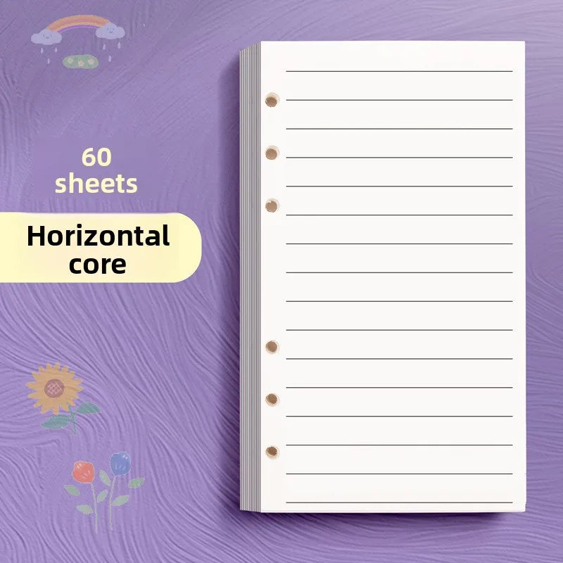 60 Sheets Blank A6 Loose Leaf Refill 6-Ring Binder Inserts for Accounting Notebook Planner, Replaceable Inner Core for Journa