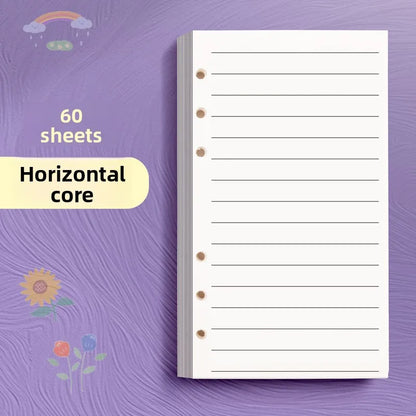 60 Sheets Blank A6 Loose Leaf Refill 6-Ring Binder Inserts for Accounting Notebook Planner, Replaceable Inner Core for Journa