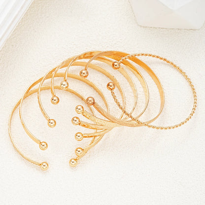 7 Pcs/Set Punk Gold Color Bracelets for Women Streetwear Goth Heart Prints Metal Design Open Bangle Fashion Jewelry Gifts 202