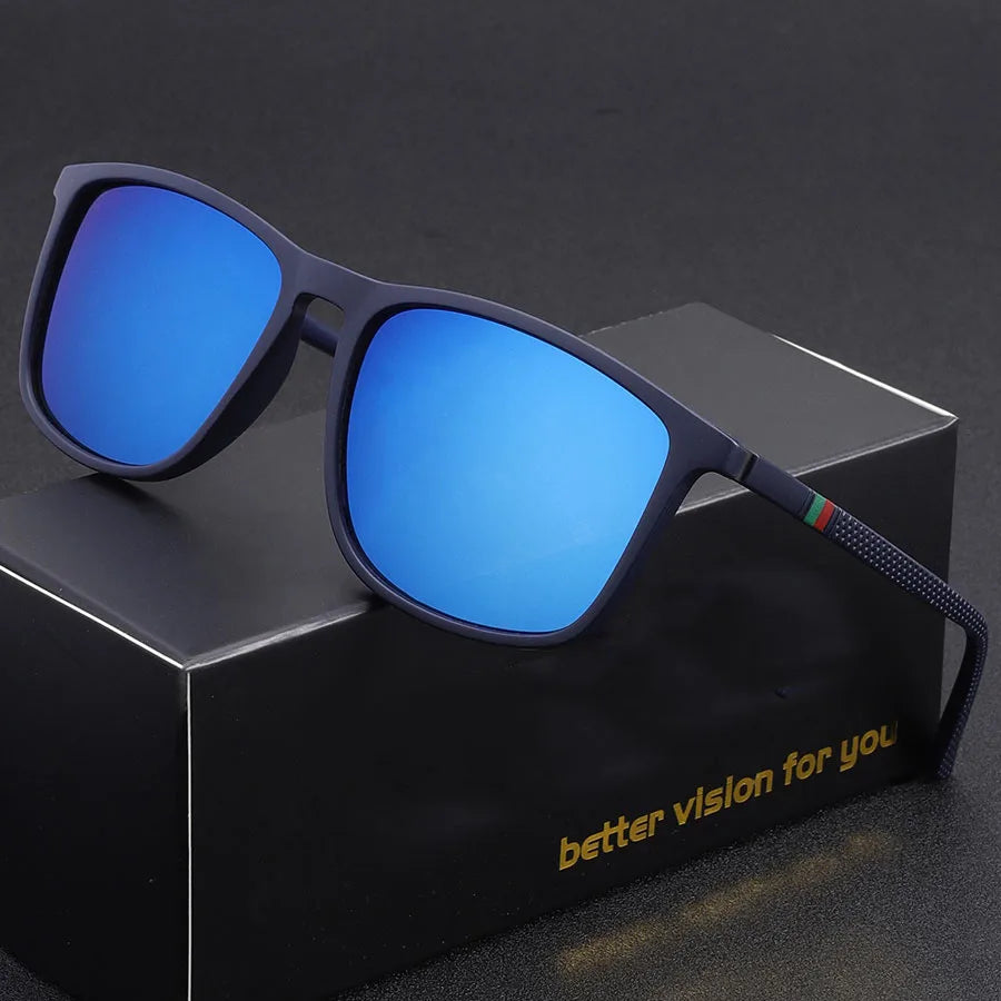 Classic Square Men's Sunglasses Comfortable Lightweight Black Frame Glasses Ideal for Travel Photography Gifts - Blue